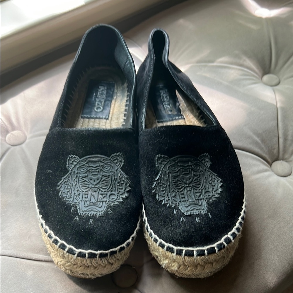 Kenzo Black Espadrilles with Tiger Design